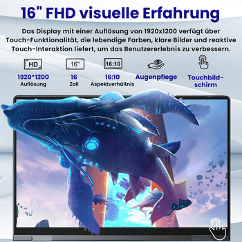 MENGHU 2-in-1 Laptop 16 Zoll Touchscreen Intel N95 16GB RAM 640GB SSD Win 11 Notebook