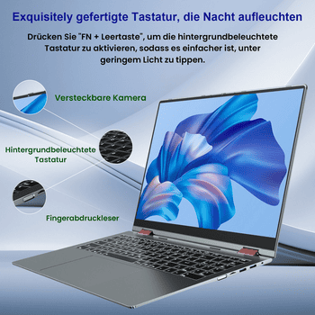 MENGHU 2-in-1 Laptop 16 Zoll Touchscreen Intel N95 16GB RAM 640GB SSD Win 11 Notebook