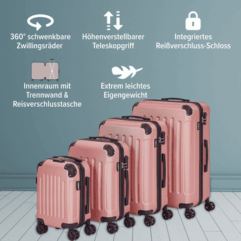 Arebos Kofferset Reisekoffer 4er Set Hartschalen Koffer Trolley S-M-L-XL-Set, 4 Rollen, , Teleskopstange