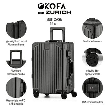 KOFA Handgepäckkoffer ZURICH, 55cm Alu-Rahmen & Polycarbonat-Hartschale, 4 Rollen, TSA Schloss KOFA Handgepäckkoffer ZURICH, 55cm Alu-Rahmen & Polycarbonat-Hartschale, 4 Rollen, TSA Schloss