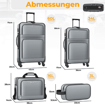 KESSER Kofferset, 4 Rollen, , mit 3-Ziffern-TSA-Schloss, 360° Rollen & Teleskopgriff KESSER Kofferset, 4 Rollen, , mit 3-Ziffern-TSA-Schloss, 360° Rollen & Teleskopgriff