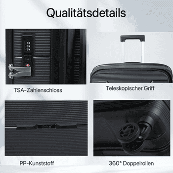 Super Solu Hartschalen-Trolley Erweiterbarer Hartschalenkoffer, Frontöffnung Reisekoffer aus PP, 4 Rollen, 360° Doppelrollen, M/20 Zoll, Schwarz, TSA-Zahlenschloss, Polypropylen