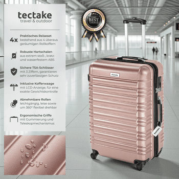 tectake Trolley Hartschalenkoffer-Set, 4 Rollen, 4-teilig aus robustem ABS-Kunststoff inkl. Kofferwaage und -anhänger tectake Trolley Hartschalenkoffer-Set, 4 Rollen, 4-teilig aus robustem ABS-Kunststoff inkl. Kofferwaage und -anhänger