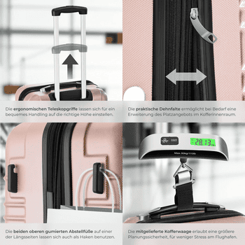 tectake Trolley Hartschalenkoffer-Set, 4 Rollen, 4-teilig aus robustem ABS-Kunststoff inkl. Kofferwaage und -anhänger tectake Trolley Hartschalenkoffer-Set, 4 Rollen, 4-teilig aus robustem ABS-Kunststoff inkl. Kofferwaage und -anhänger
