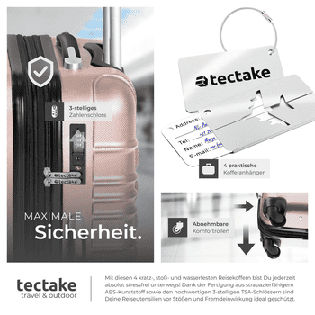 tectake Trolley Hartschalenkoffer-Set, 4 Rollen, 4-teilig aus robustem ABS-Kunststoff inkl. Kofferwaage und -anhänger tectake Trolley Hartschalenkoffer-Set, 4 Rollen, 4-teilig aus robustem ABS-Kunststoff inkl. Kofferwaage und -anhänger