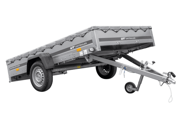 PKW Anhänger 264×150 Unitrailer Garden 265 KIPP mit Flachplanenträger und grauer Plane-Neu – [LTG_SITE_NAME]